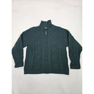 VTG Aran Crafts Sweater Womens XL Green Merino Wool Full Zip Cottage Fisherman